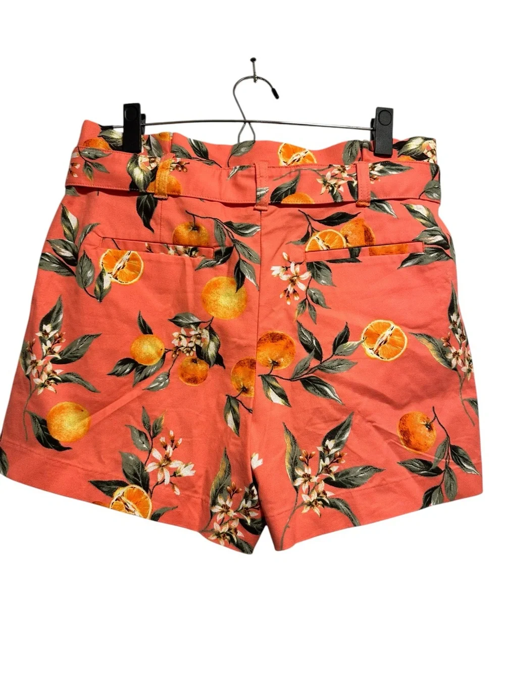 LOFT Citrus Orange Print High Rise Belted Shorts Coral